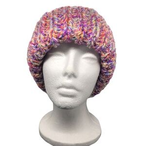 Chunky Ribbed Toboggan Hand Crochet Violet Brim Beanie Hat